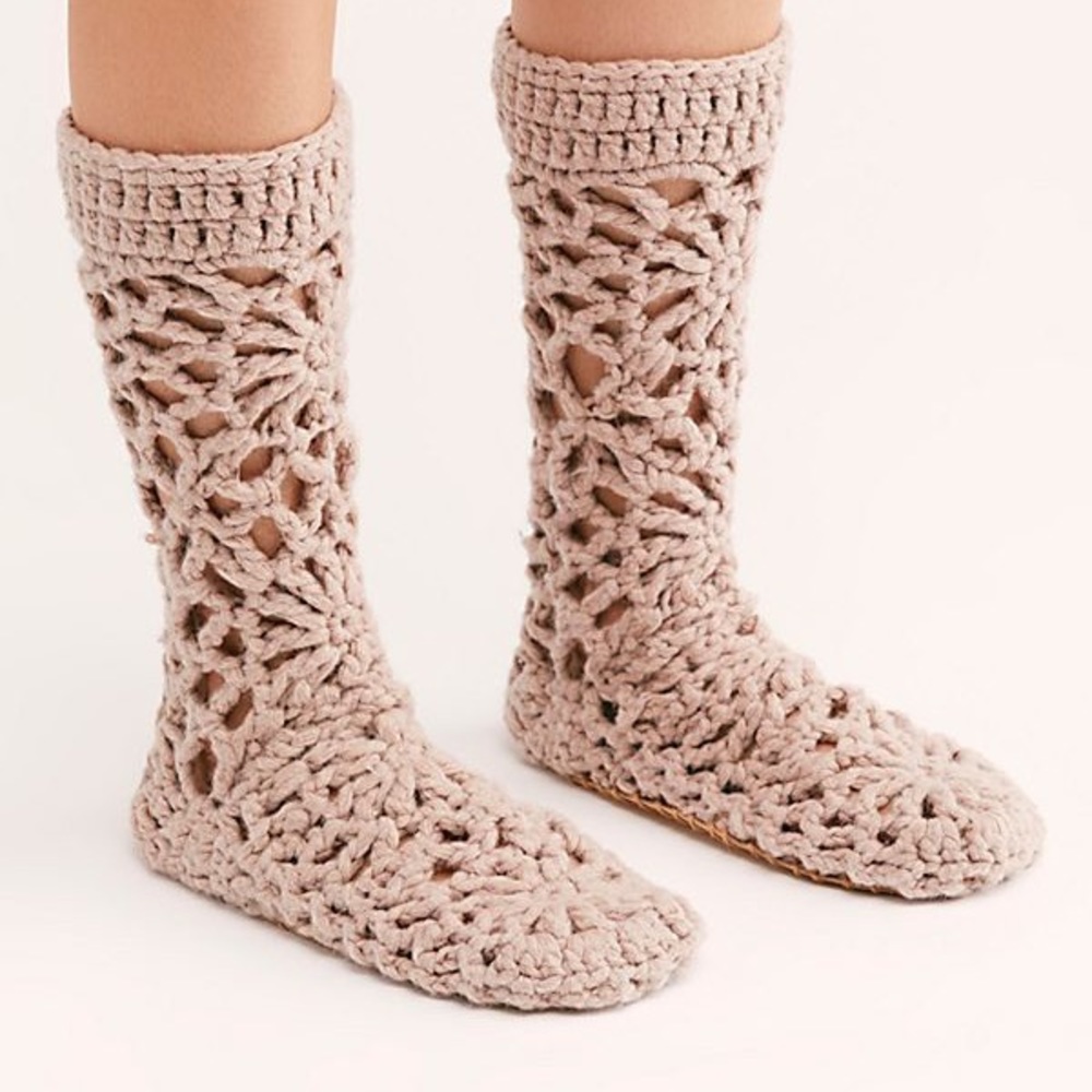 Free People Mauve Warm Wishes Crochet Slipper